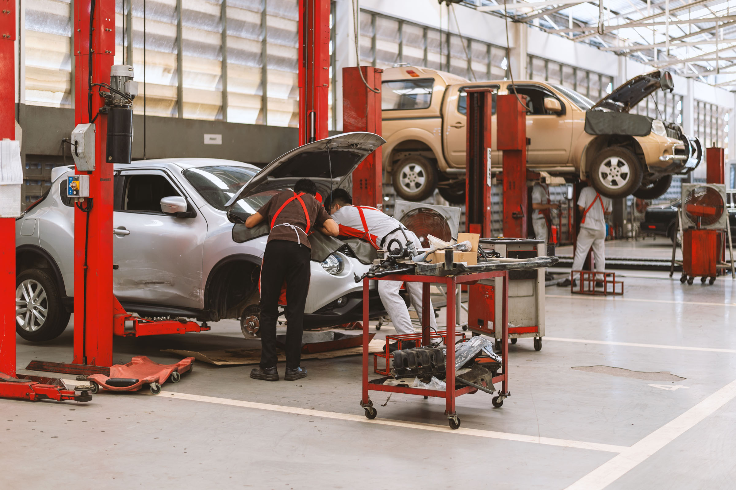 Interior of a car repair in garage service station with soft foc